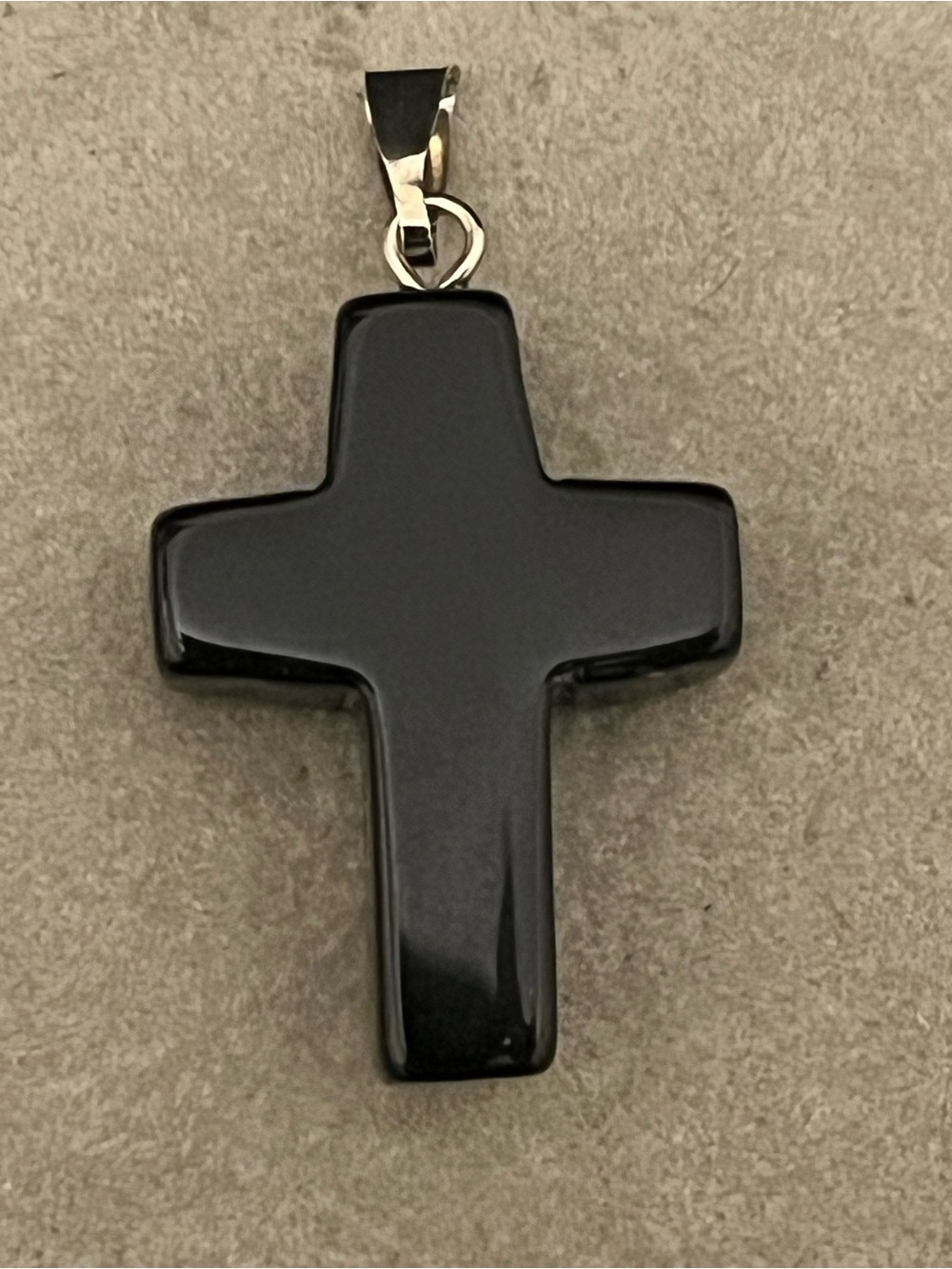 Polished Black Agate Cross Pendant with Silver Bail